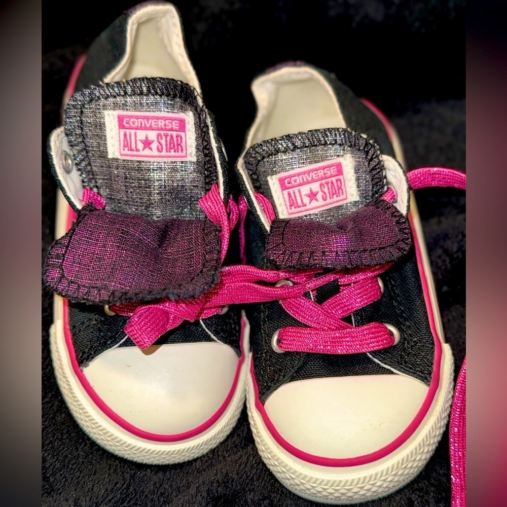 Converse All Star Infant Low-Top 8 Double Tongue Canvas Shoes Black/Pink 722353F